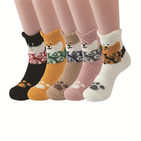 Waner Cute Socks Dame Vinter Warm Seng Sokker Fluffy Socks Sød hvalp Mønster Design Genanvendelig