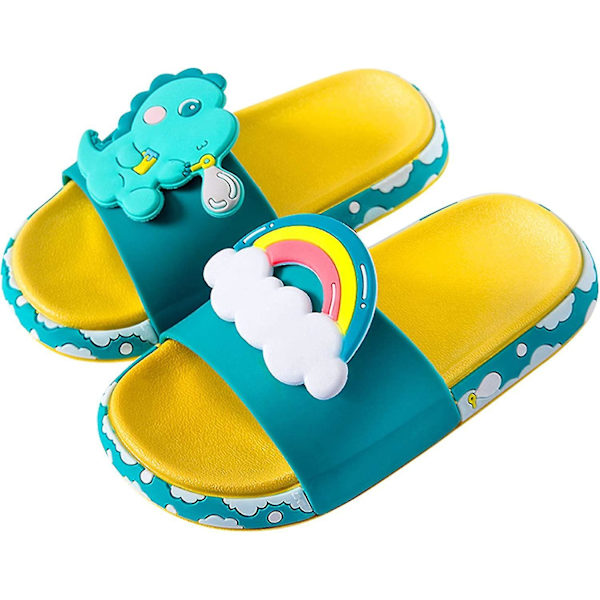Pojkar Flickor Enhörning Slide Sandaler Söta Halkfria Cartoon Barn Tofflor Barn Strand Pool Vattenskor För Småbarn green dinosaur 8.5-9 toddler