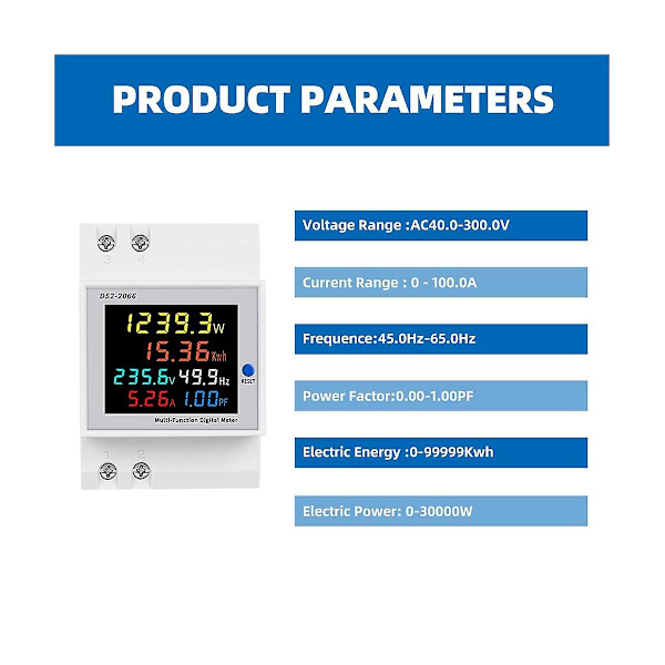 Digital enfas AC 40-300v 100a DIN-skena 6 i 1 Voltmeter Ammeter Watt Kwh Frekvensmätare 110