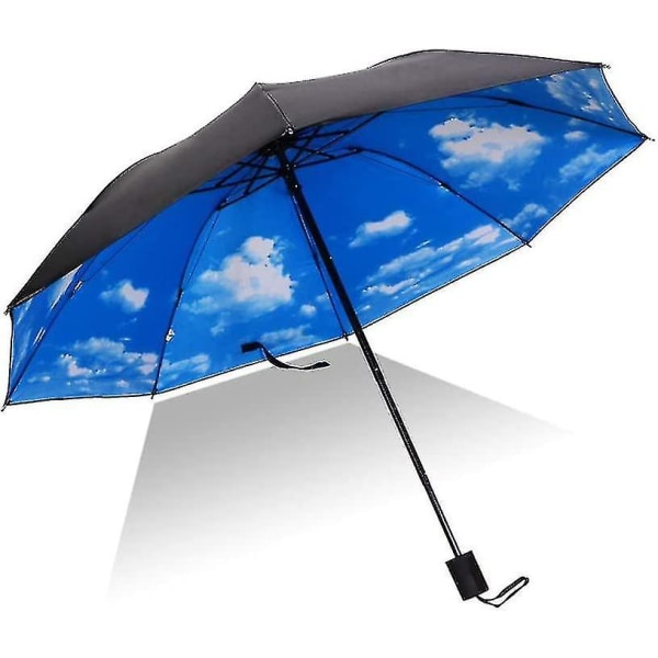 Blue Sky Folding Paraply Dobbeltlags vindtett Anti Uv Solbeskyttelse Cm