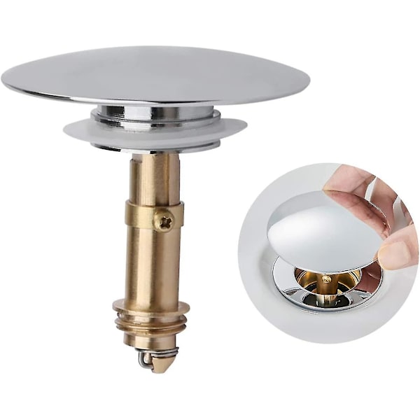 Pop Up Click Clack Spring Stop, Tryk Håndvask Aftapningsprop Pop-up Stop Til Køkken Håndvask Badeværelse, Massiv Messing Krombelægning, 66mm