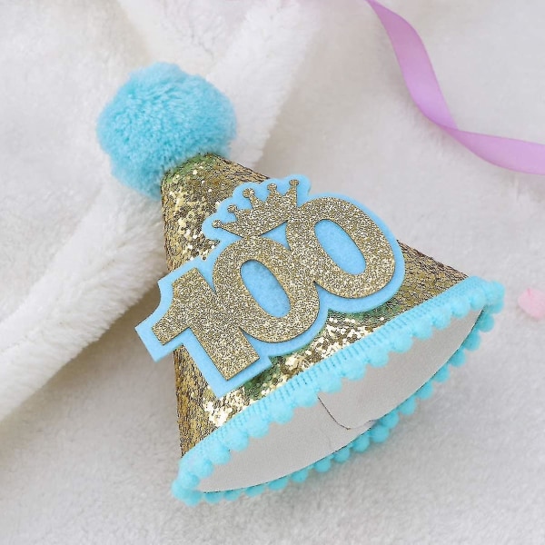 Hundra dagars glittrande konisk hatt med justerbar födelsedagshatt för barn (blå)