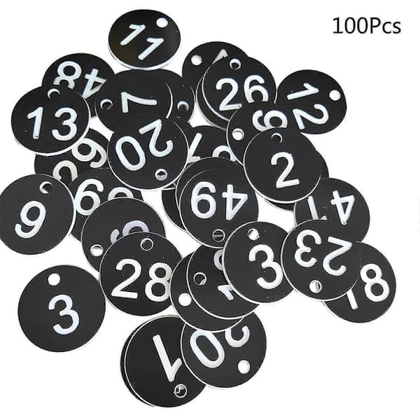 100 st Plastik ID-nummerbricka 1-100 Graverade Nummer ID-bricka Färgad För Nyckelring black