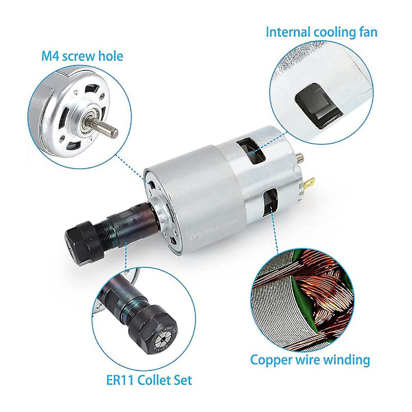 DC Motor CNC 775 Spindelmotor 100W 12-24VDC 20000RMP + ER11 Klemme for DIY Mini CNC 3018 3018Pro 3