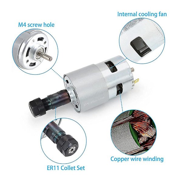 DC Motor CNC 775 Spindelmotor 100W 12-24VDC 20000RMP + ER11 Spændebøsning til DIY Mini CNC 3018 3018Pro 3