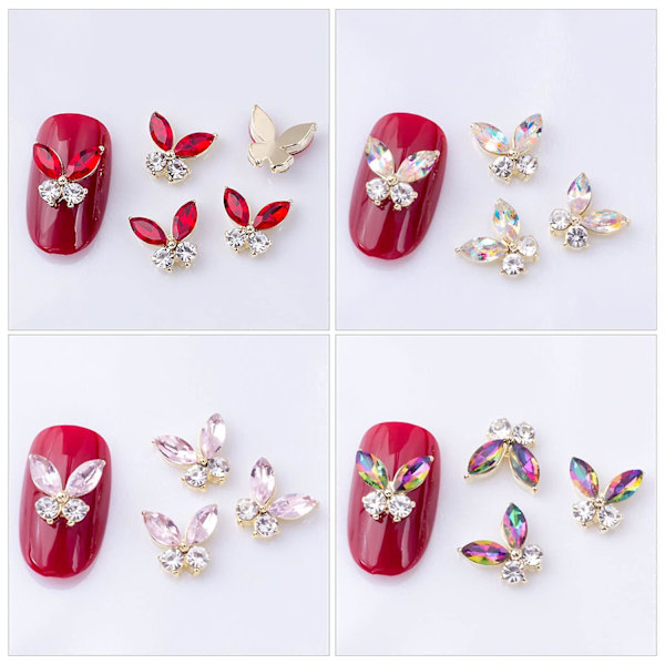 40 st 3D fjärilsnagelcharm 3D nagelrhinestone diamantglas kristall ab nagelkonstcharm metall ädelsten glitterdekoration kristallnaglar