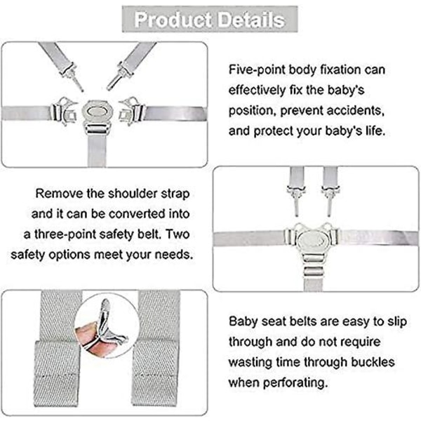 5-punkts sele för barnvagn, säkerhetsrem för barnstol, justerbart säkerhetsbälte för barnvagn, för hög baby