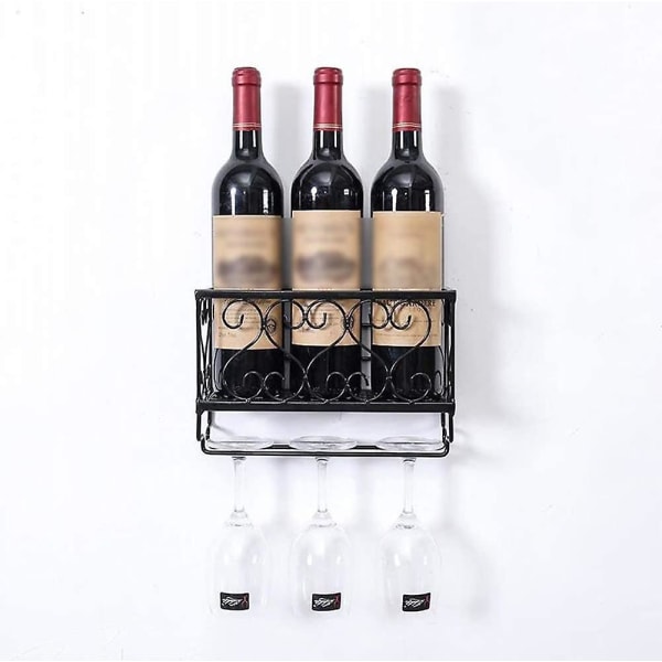 Metal Vinreol Vægmonteret Vin Opbevaringshylde Hængende Vin Champagne Glas Bægere Stemware Rack Holder Vin & Glas Cup Organizer Til Home Bar Hota