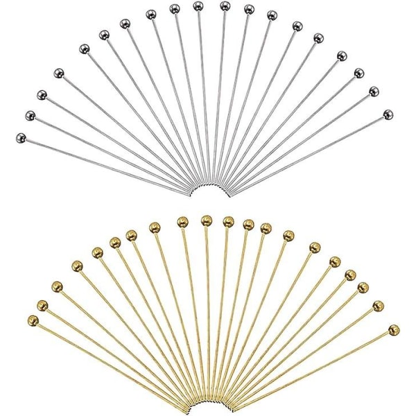 400 stk Messingnåle Pins Rundt Hoved Øjenstift Sølv Guld 0,7x50 mm til smykkefremstilling Håndværkstilbehør
