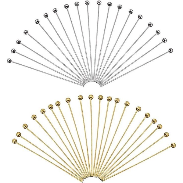 400 stk. messingnåle stifter runde hoved øje stift sølv guld 0,7x50mm til smykkefremstilling håndværk tilbehør