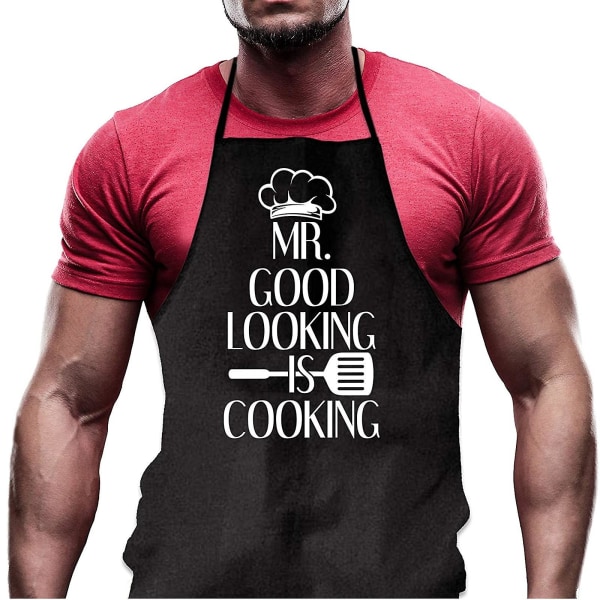 Morsomt forkle Kjøkkenforkle Black Cheaf Middagsselskapsforkle Kjøkken For Menn Grillmatlaging Polyester Baketilbehør Engros