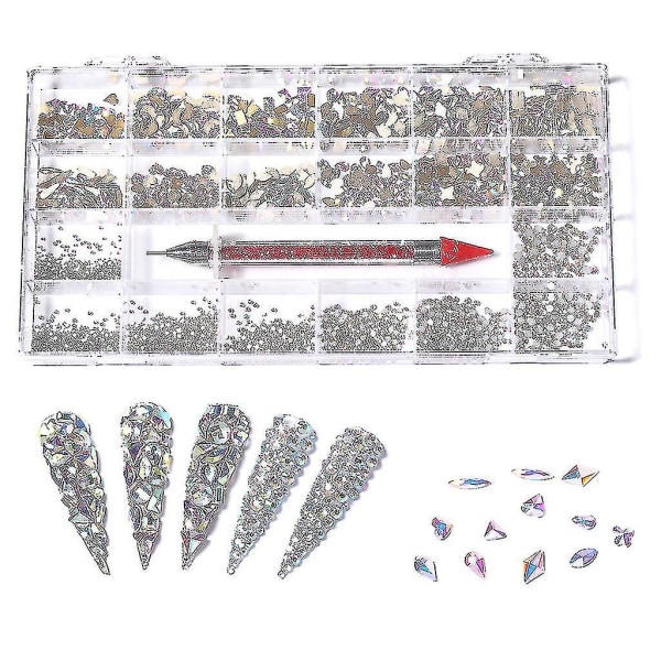 Krystall neglekunstsett Rhinestone Gem Multi-shape Jewels For Nail Art Diy Craft