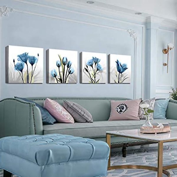 4 stk veggdekorasjoner -tulipan blomsterkunstmalerier kompatibel med romveggdekor