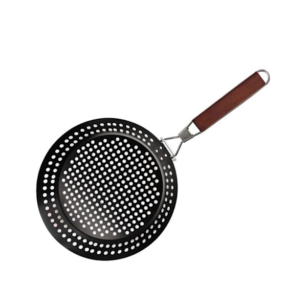 Rund grillkurv med trehåndtak, sammenleggbar non-stick grillpanne