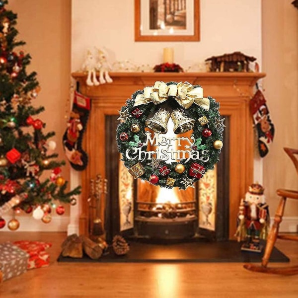 Crown Of Christmas Porte, Christmas Tree Garland of Christmas Decoration Eksteriør jul med opplyst julepynt, 30 cm julekrans