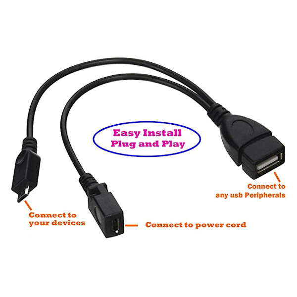 2-i-1 Micro USB til USB-adapter (OTG-kabel + strømkabel) - 2-pakning / 20 cm