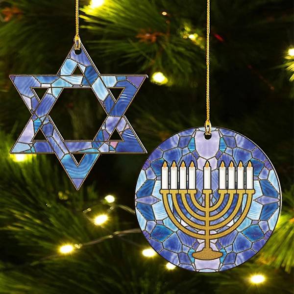 Newway Hanukkah-prydnader 2 st akryl Hanukkah-dekorationer Chanukah Menorah-hänge Kompatibel fönster, bilbackspegeldekor