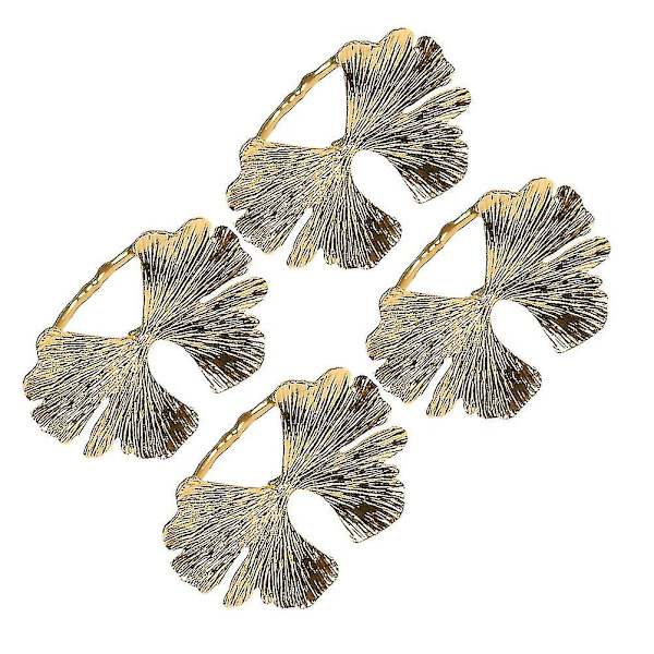 4 stk. Servietringe Kreative Legering Fest Ginkgo Blad Knapper Dekorationer Ringe Tilbehør