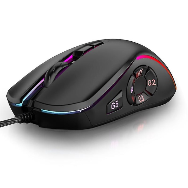 Trådbunden spelmus 7200 dpi Rgb bakgrundsbelyst mus 6 justerbara Dpi-nivåer/10 programmerbara knappar/tillbaka-till-skrivbordet-knapp svart