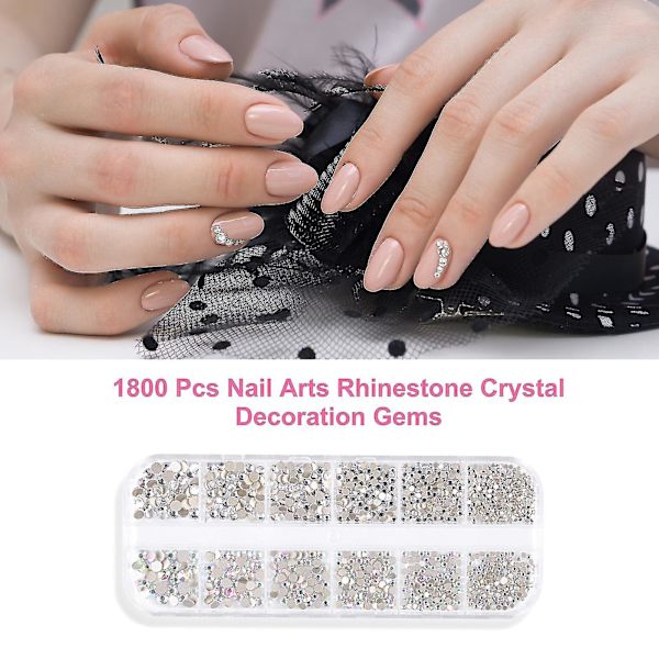 1800 st Nail Arts Rhinestone Kit Crystal Ab Dekoration Gems 6 Storlekar (1,6-4 mm) Rund Iridescent Glas Flatback Glitter Diamant Charms Gem Stone För 3