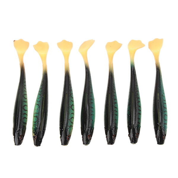 Kunstig blød agn til saltvands- og ferskvandsfiskeri - 7 stk. T-hale fiskeagn 10 cm 5,5 g - Farverig glitter 3D-øjne - Type 2