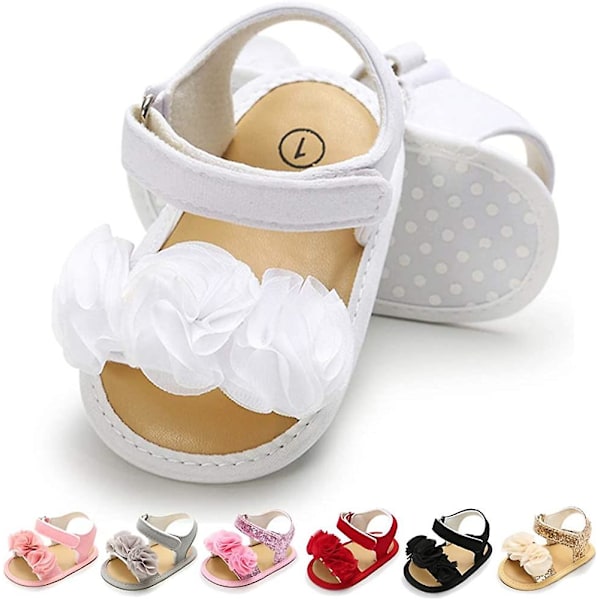 Spädbarn Baby Flickor Sommar Sandaler Med Blomma Mjuk Sula Nyfödd Småbarn Första Walker Spjälsäng Klänning Skor 15 white 6-12 months infant