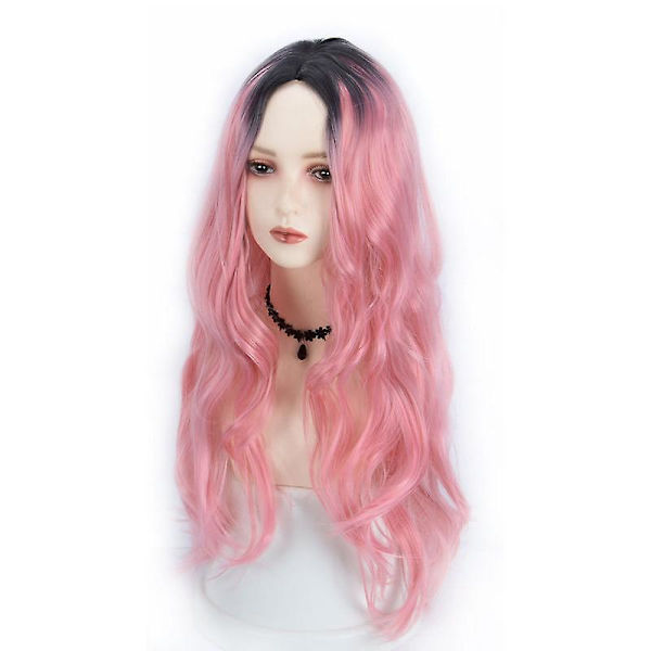 Lang krøllete rosa gradient parykk for kvinner