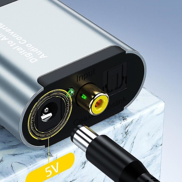 Digital optisk koaksial til analog RCA L/R lydadapterkonverterforsterker