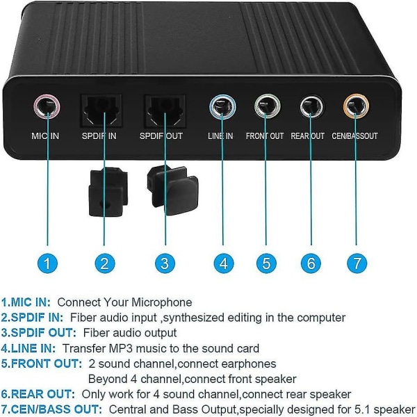 Usb 2.0 eksternt lydkort 6-kanals 5.1 Surround Optisk S/pdif Audio Lydkort Adapter For PC Bærbar opptak