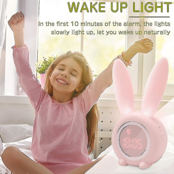 Lasten valoherätyskello Söpö kani Lasten herätyskello Luova sängyn lampun torkkutoiminto, aikaohjattu yövalo, lasten päivän GIF