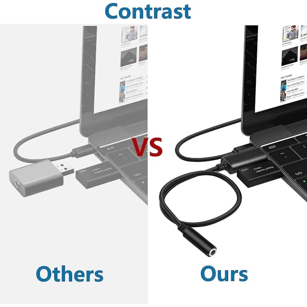 Usb-lydadapter, usb til 3,5 mm lydkontakt-adapter, ekstern USB-lydkortlydadapter med 3,5 mm hodetelefon- og mikrofonkontakt (svart/20 cm)