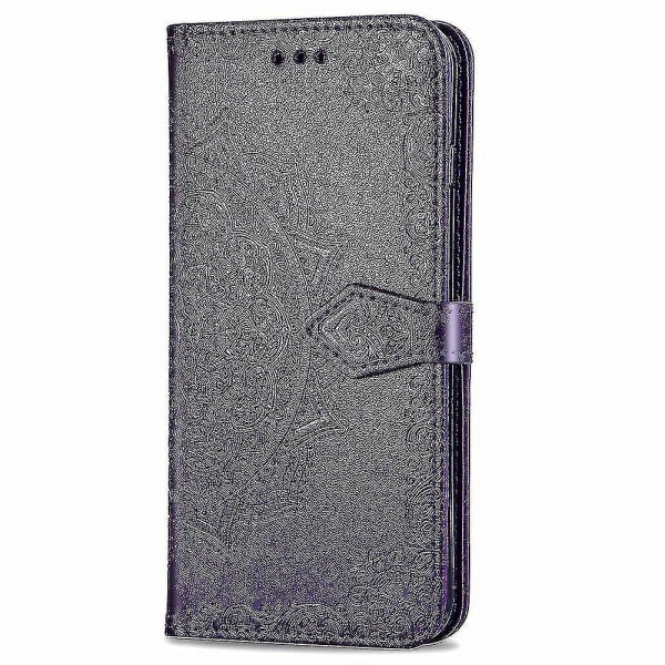 Xiaomi Redmi Note 8 Case Nahkainen Lompakon Cover Kohokuvioitu Mandala Magneettinen Flip Protection Iskunkestävä - Violetti