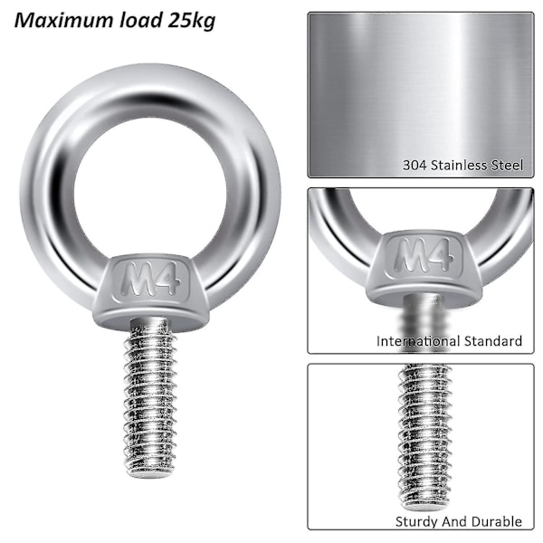 Silmäpultit M4 - Nostorinkiruuvit 304 ruostumattomasta teräksestä (12 kpl)