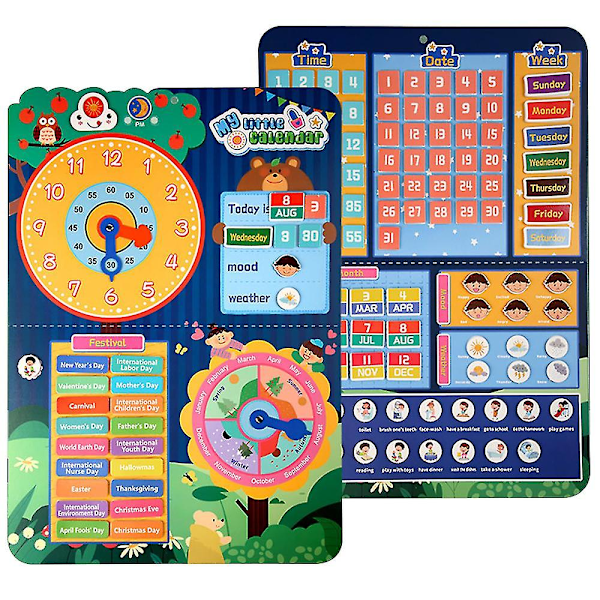 Kids Calendar Awareness Paste Book Clock Weather Days Children Educational Toys Gifts