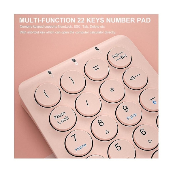 Langaton numeronäppäimistö Bluetooth-numeerinen näppäimistö Pyöreät näppäimet Numpad 22 näppäintä Ladattava numeronäppäimistö