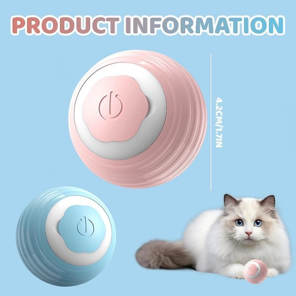 Katteleke, elektrisk katteball, interaktiv kattelekeball, katteball med LED-lys med USB-oppladbar, automatisk 360 graders rulleball for katter