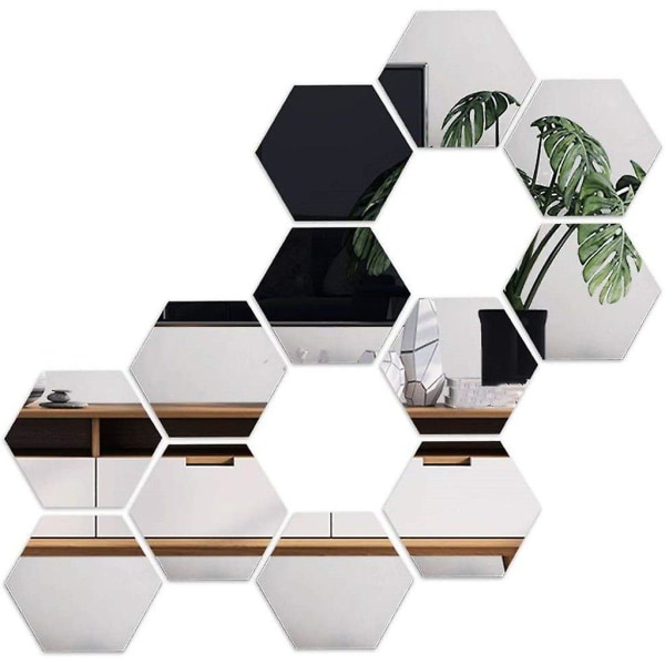 12 X 3d Hexagon Mirror Kakel Väggdekaler Dekorativa väggmålningar