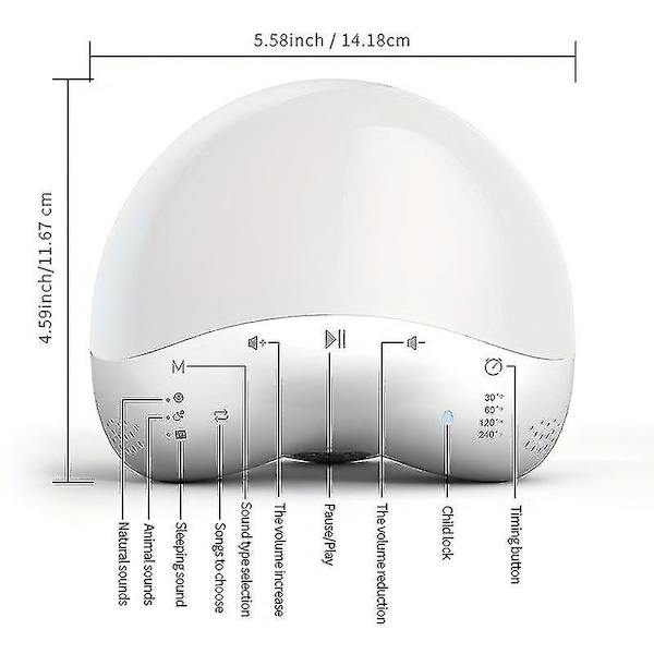 Barnsängslampa Baby Ljudmaskin Vitbrusmaskin 25 Lugnande Ljud Sömn RGB Färgväxlande Maskin App & Röststyrning Bärbar Lampa Timer