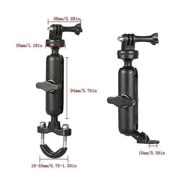 Motorsykkel sykkelkamera holder styre speilfeste brakett 1/4 metallstativ for Go-pro Hero8/7/6/5/4/3+ actionkameraer