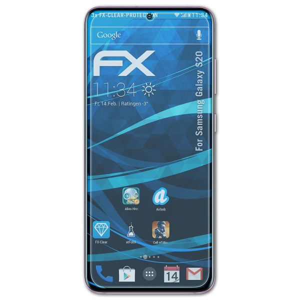atFoliX 3x skyddsfolie kompatibel med Samsung Galaxy S20 Displayskyddsfolie klar