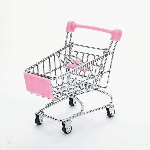Mini handlekurv for barn, late som leker, jern sminkeoppbevaring dagligvarevogn med galvanisering (3 stk, lilla, grønn, rosa)