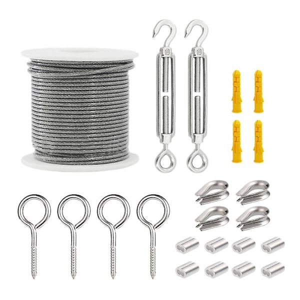 Cable Wire Rope Hooks Kit, PVC Coated Fence Hooks for Lights, Stainless Steel Garden Wire Pergola K