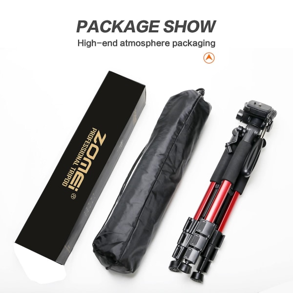 Zomei Q111 Professionelt Robust Aluminium Stativ & Panhoved til DSLR Kamera Rød Farve