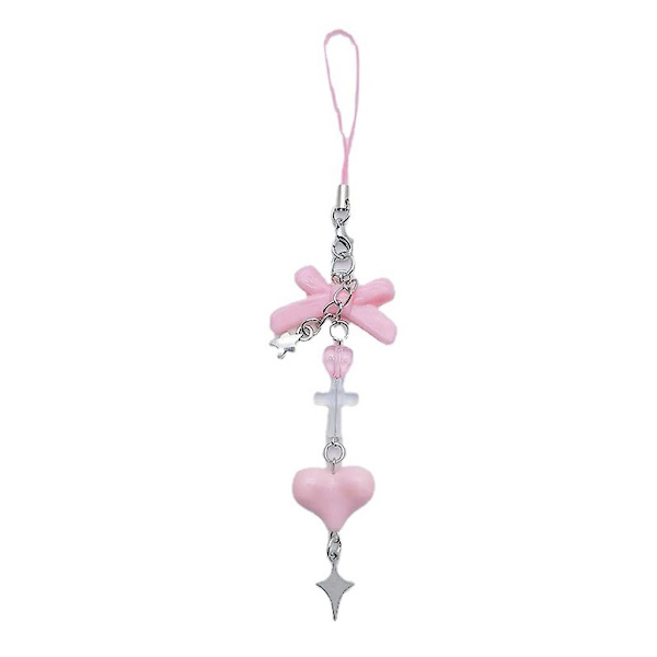 Suloinen tyttöpuhelimen riipus Cool Y2k Pink Charm Naiset Risti Perhonen Solmio Sydän cherry