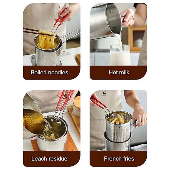 Dyppefriteringsgryte i rustfritt stål, Tempura-friteringsgryte for pommes frites med sil, stekepanner for kylling, kjøkken