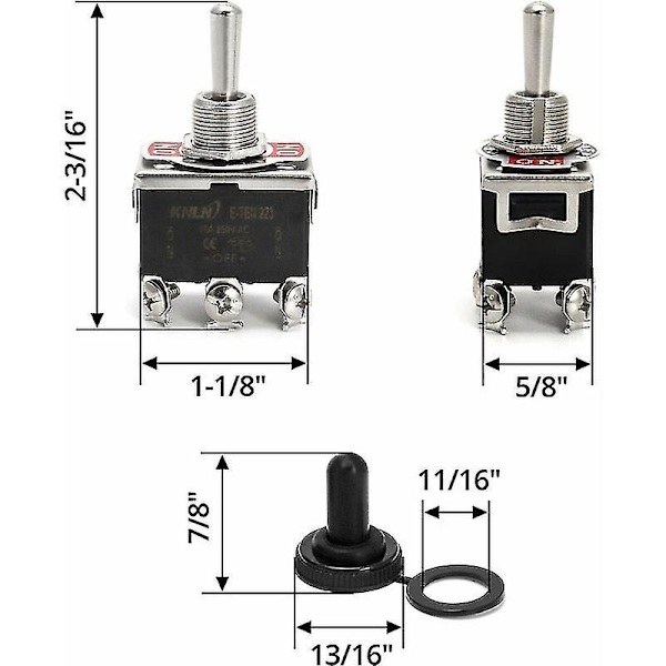 Vippekontakt Ac380v 15a / Ac250v 10a 3pin 6pin Til/fra/til-kontakt med sort vandtæt hætte 3stk
