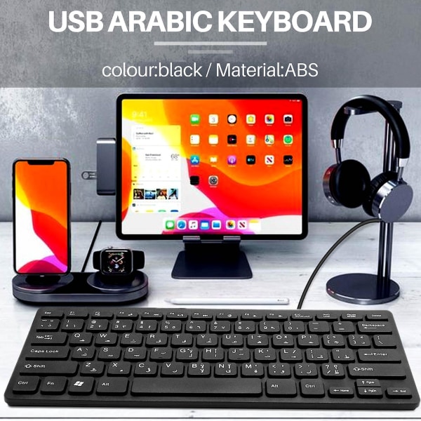 Laadukas langallinen USB arabian/englannin kaksikielinen näppäimistö tabletille/windows PC/kannettava tietokone/ios/android