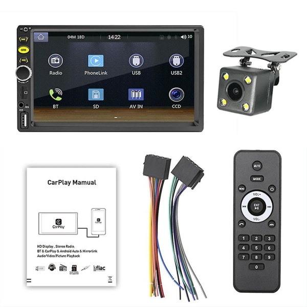 2 Din 7 tums pekskärm bilradio bilstereo Mp5-spelare med Carplay Android Auto Bluetooth Aux U