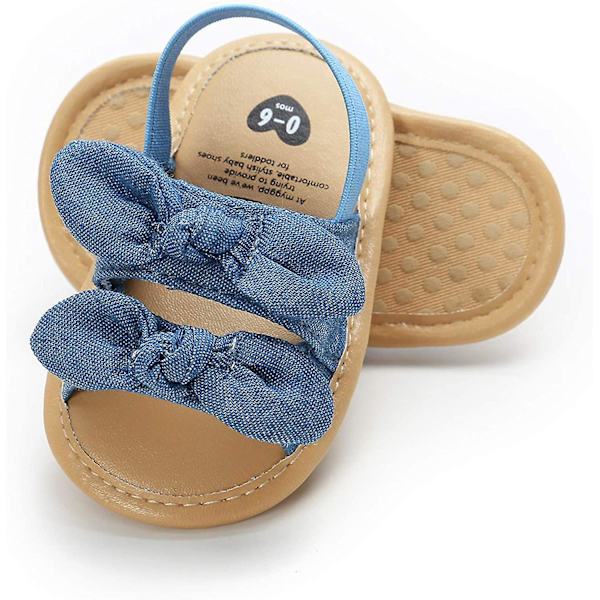 Spädbarn Baby Pojkar Flickor Sommar Strand Andningsbar Athleticsports Anti-halk Sandaler Mjuk Sula Nyfödd Första Walker Spjälskor d-bow-denim 0-6 months infant