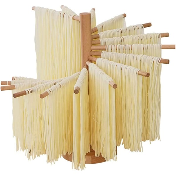 Sammenklappelig pasta-tørrestativ Spaghetti-stativ i træ med 16 ophængningsstænger Hjemmelavet frisk nudelophæng Pasta-stativ til tørring